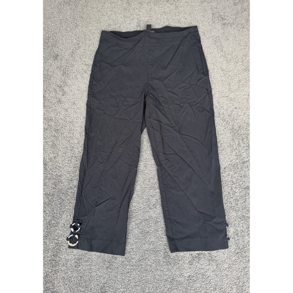 JM Collection Womens Petite Small Black Cropped Capri Pants Ring Hem Detail